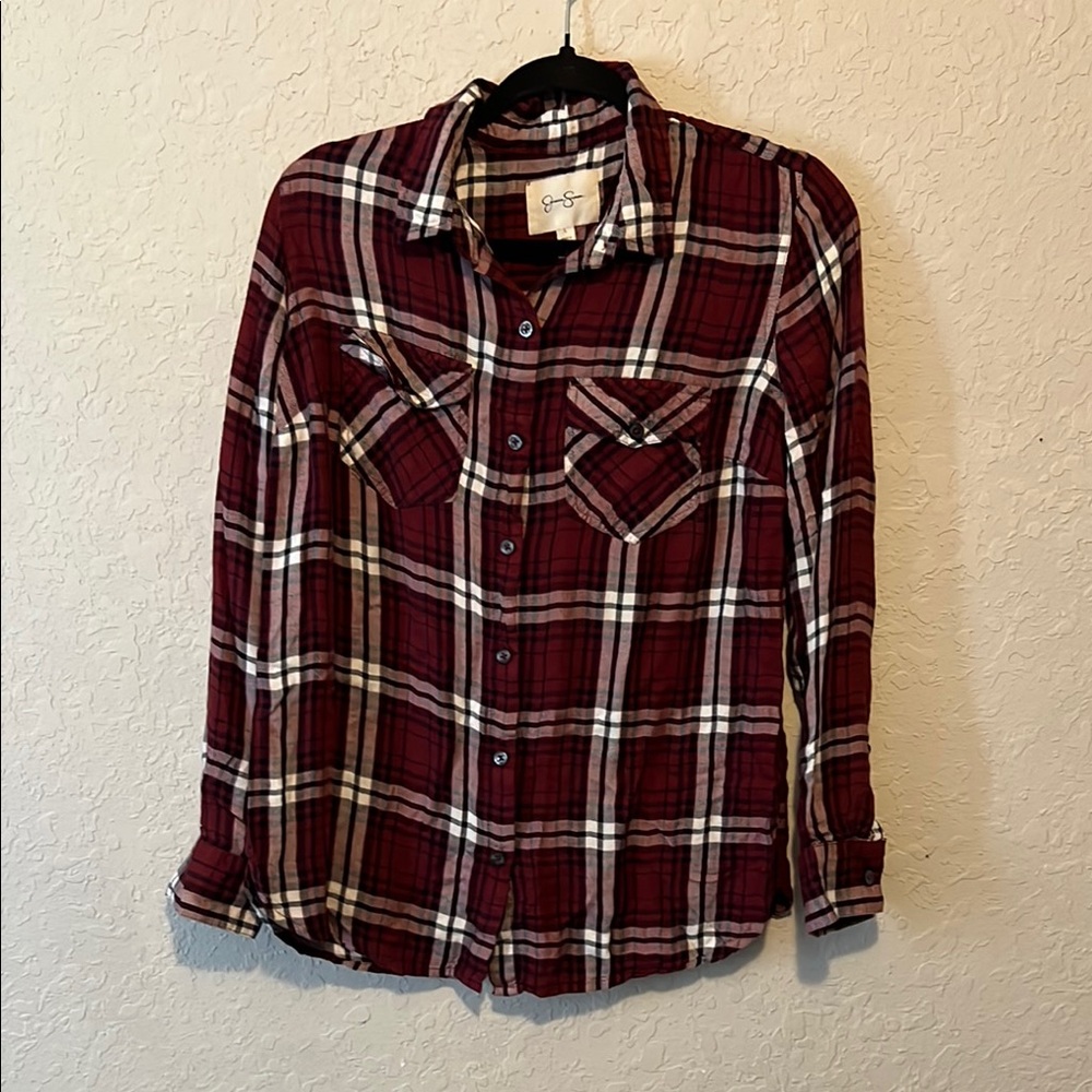 Jessica Simpson Red and White Plaid Casual Shirt